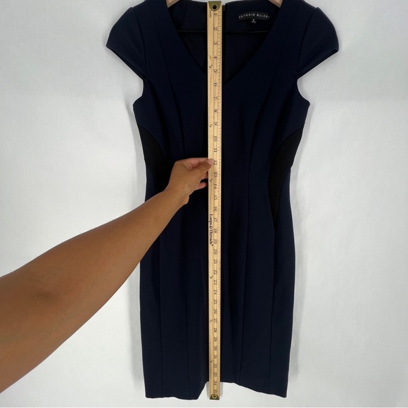 ANTONIO MELANI Navy & Black Cap Sleeve Stretch Ponte Knit Midi Sheath Dress 0‎ - Picture 11 of 13